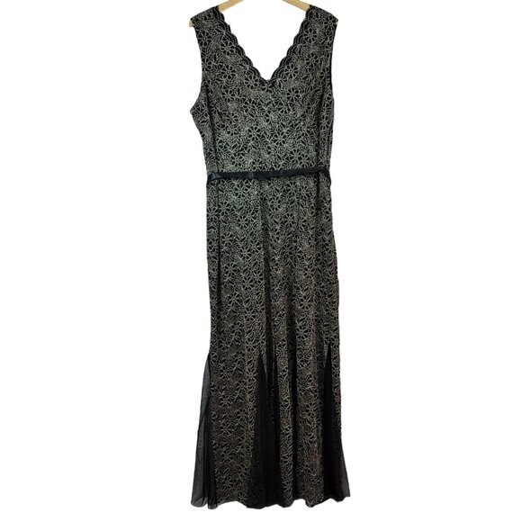 Candalite Womans Maxi Cocktail Dress Gold Black Plus 3X Scallop Mermaid Lace NWT - Picture 1 of 8